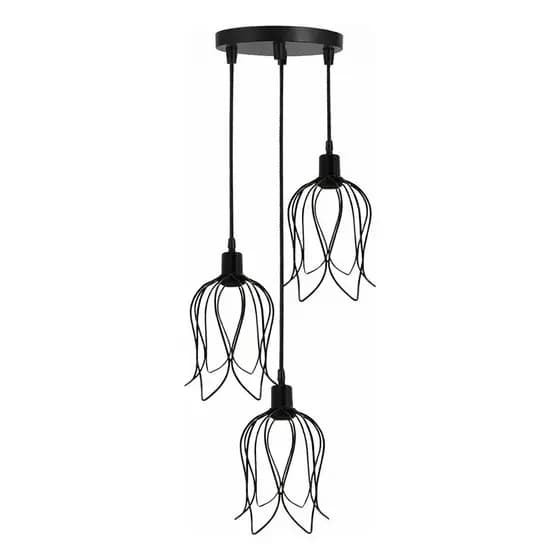 Pendente Triplo Lustre Luminária Aramado Tulipa Cabo Cristal 1 Metro