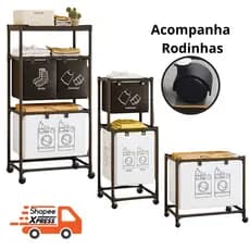 Cesto de Roupas Sujas Duplo ou Simples Móvel Com RODAS Lavanderia Banheiro Organização