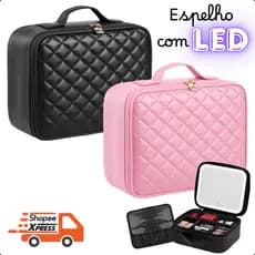Maleta Bolsa Organizadora de Maquiagem com Espelho LED Portátil