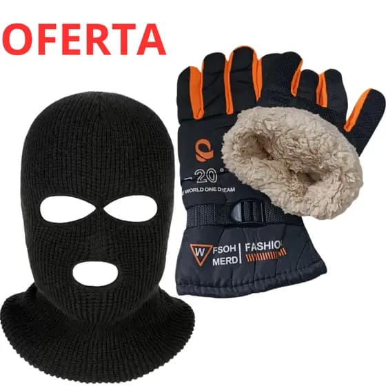 OFERTA Kit Luva de Moto Frio Antiderrapante + Touca Ninja Balaclava 3 Furos Inverno Motoqueiro