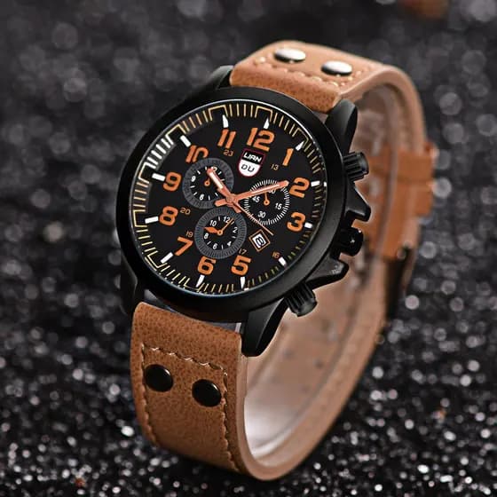 Relógio De Moda Masculina Simples De Couro Militar Quartzo Com Pulseira