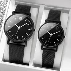 2 Peças Novo Relógio De Casal Elegante Preto Simples Quartzo