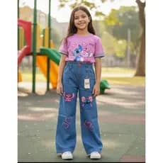 conjunto infantil stitch menina calça jeans Street infantil kit infantil stitch  feminina blusa stitich infantil menina