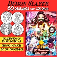 Caderno de Desenhos para colorir DEMON SLAYER - 60 ou 100 desenhos GRANDES - Livro de colorir, Anime, livro infantil