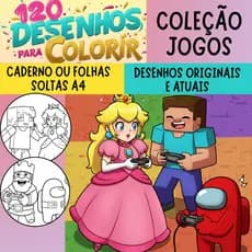 Caderno de desenhos para colorir PERSONAGENS JOGOS - 120 Desenhos (2 por folha) - Livrinho de colorir, livro infantil