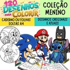 Caderno de desenhos para colorir MENINO - 120 Desenhos (2 por folha) - Livrinho de colorir, livro infantil, lembrancinha