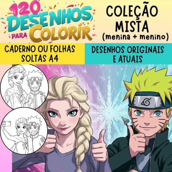 Caderno de desenhos para colorir MENINA e MENINO - 120 Desenhos (2 por folha) - Livro para colorir, livrinho de colorir