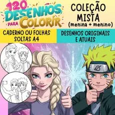 Caderno de desenhos para colorir MENINA e MENINO - 120 Desenhos (2 por folha) - Livro para colorir, livrinho de colorir