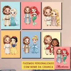 Placa Quadro Decorativo PERSONALIZADO Jesus Princesas - MDF 3mm (Decoração Infantil, Bíblia infantil, Lembrancinha)