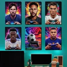 Placa Quadro Decorativo Futebol Gamer Jogador Time - MDF 3mm (Neymar, Cristiano Ronaldo, Messi, Mbappe, Vinicius Junior)