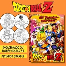 Caderno de Desenhos para Colorir DRAGON BALL Z GOKU - 60 Desenhos Grandes (1 por folha) - Livro para colorir, infantil