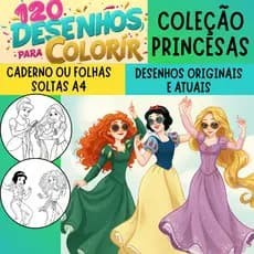 Caderno de desenhos para colorir PRINCESAS - 120 Desenhos (2 por folha) - Livrinho de colorir, livro infantil, Meninas