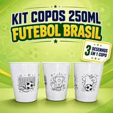 Kits 10 a 50 Copos de Futebol Copa do Mundo – 3 desenhos em 1 copo, Hexa Festa Aniversário Colorir ⚽