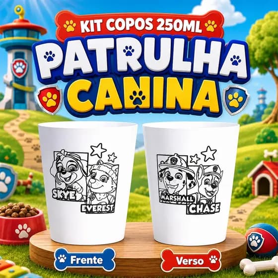 Kit de 10 a 50 Copos para Colorir PATRULHA Heroica – Brindes e Lembrancinhas Infantis Kids 🐾