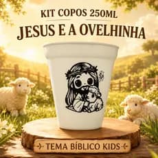 Kit de 10 a 50 Copos para Colorir Temas Bíblicos – Jesus e Ovelhinha, Brindes Infantis, Cristãos 🕊️