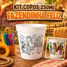 Kit de 10 a 50 Copos para Colorir FAZENDINHA Infantil – Festa Aniversário Brindes e Lembrancinhas 🐮
