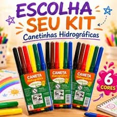 Kit 10 a 50 Estojos de Canetinhas Hidrográficas com 6 Cores - Revenda, Escolar, Lembrancinhas ✏️