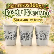 Kit 10 a 50 Copos para Colorir 300ml - BOSQUE ENCANTADO, Infantil Lembrancinhas Brindes Festa Kids 🐥