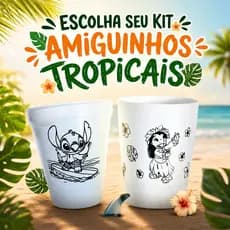 Kit 10 a 50 Copos 250ml - Amiguinhos Tropicais: Festa Infantil Brindes Aniversário Lembrancinha Kids