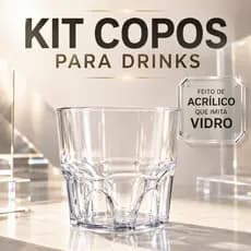 Kit 5 a 30 Copos Baixos p/ Drinks - Cristal de Acrílico igual Vidro - Whisky Bebidas Sobremesa Bar 🥃