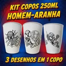 Kit 10 a 50 Copos para Colorir Herói ARANHA 360° – 3 Desenhos no Copo, Brindes Festa Aniversário 🕷️