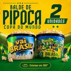 Kit 02 Baldes de Pipoca - Copa do Mundo Brasil Hexa Futebol Torcida Seleção Festa 1600ml Oficial 🇧🇷