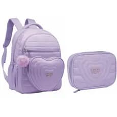 Kit Mochila Feminina Juvenil Escolar Com Estojo E Pompom