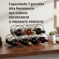 Adega Decorativa de Mesa em Ferro Preto – Luxo e Organização para Vinhos 7 Garrafas