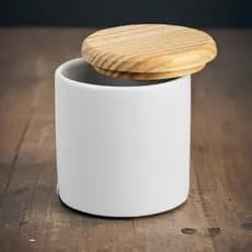 Porta cotonete porcelana com tampa de madeira pote de louça pote de porcelana 300 ml
