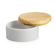 Kit 4 porta joia porcelana tampa madeira potinho louça 8,5 cm