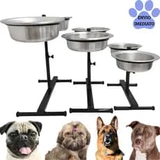 Comedouro Duplo Elevado Alto Ajustável Regulável Para Cachorros P, M, G e Mini Gatos/Filhotes