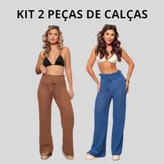 Kit 2 Calça Saída de Praia Lisa Tricot Crochê Tendência Moda Praia Verão Tendencia
