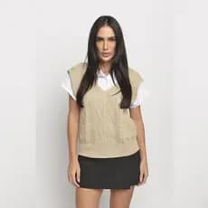Colete Detalhes em Trança Blusinha Tricô Moda Feminina Inverno Lançamento