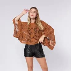 Blusa Rendada Feminina Modinha Blogueira Trico Elegante Sobreposição Moderna