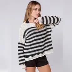 Blusa De Frio Crochê Tricô Grossa de Inverno Ampla Feminina Listrada