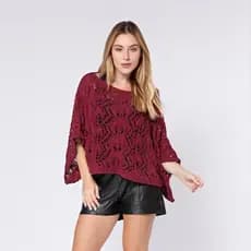 Blusa Feminina Boho Vazada Soltinha Tricô Rendado Crochê Tendência Sobreposição