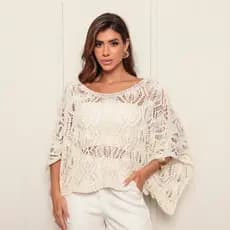 Blusa Feminina Rendada tricot  Crochê boho Tricô Moda Atual blogueira