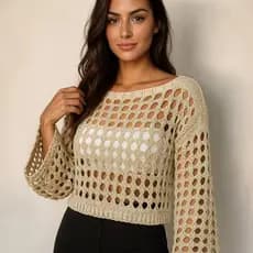 Blusa Tricô Crochê Premium Inverno Manga Longa Cropped Feminina Estilo e Conforto