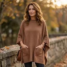 Poncho Mousse Bolso Tricot Premium Feminino Confortável Luxuoso Inverno Elegante