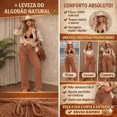 Calça Saída Pantalona Boiadeira Tricô  Casual Country Tendência Blogueira