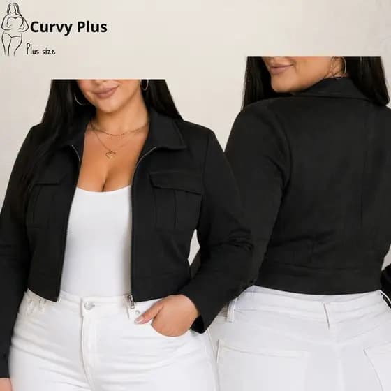 Jaqueta Plus Size Casaco Blusa Feminina Com Ziper Cargo Alfaiataria