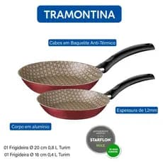 Jogo de Frigideiras Tramontina Turim em Alumínio Antiaderente Vermelho 2 Peças