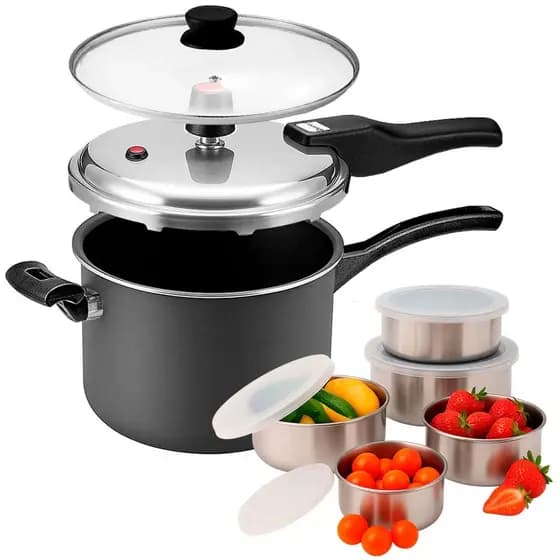 Panela de Pressão 2 em 1 Panelux 4,5L Magnific Grafite Antiaderente E Jogo de Tigelas Inox 5 peças