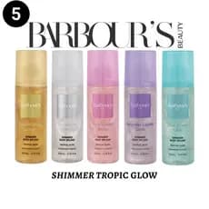 Kit 5 Body Splash Shimmer Tropical Glow Barbours Beauty Com Brilho 200 ML Cada