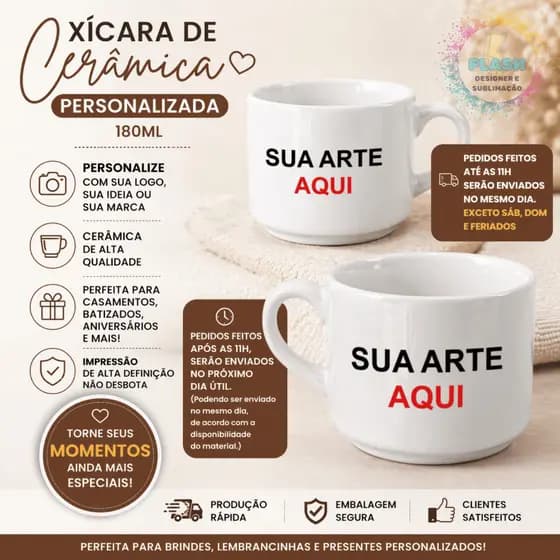Xícara Personalizada 180ml – Foto, Nome, Logo ou Qualquer Arte
