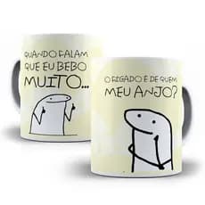 Caneca Porcelana Flork Meme Quando Falam Que Eu Bebo Muito: O Fígado É De Quem Meu Anjo? Personalizada 325ml