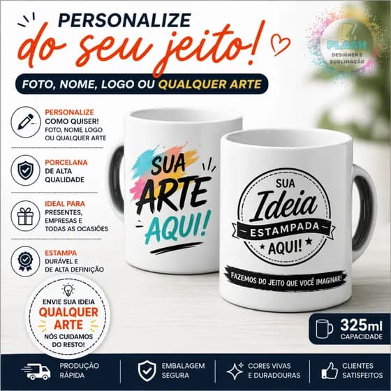 Caneca Personalizada 325ml Porcelana – Foto, Nome, Logo | Presente (Personalize do seu jeito)
