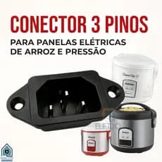 Conector Tomada 3 Pinos para Panelas Elétricas de Arroz e Pressão Philco PPA03 PPA05 PH05 PH10 PPA10 PPA12v