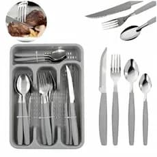 Faqueiro Jogo 25 Peças Inox Cinza Conjunto Porta Talheres Kit Completo