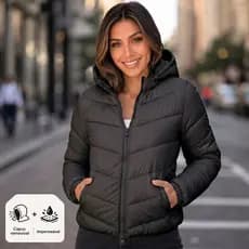 Jaqueta Feminina Impermeável Com Bolso Zíper Reforçado Corta Vento Capuz Removível Nylon P ao G2